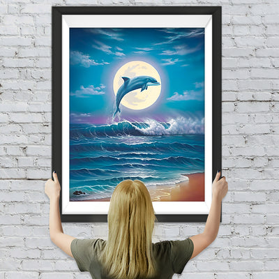 Delfin Meer Vollmond Diamond Painting