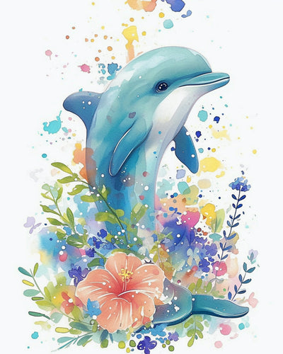 Delfin und Blumen Diamond Painting