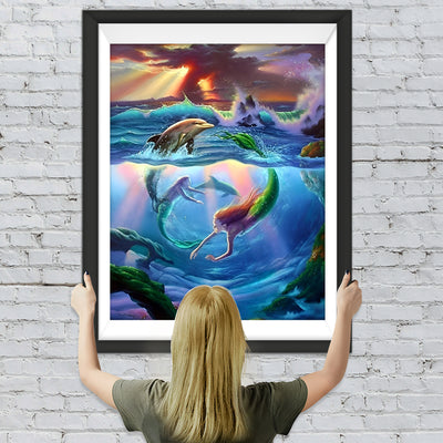 Delfin und Meerjungfrau Diamond Painting