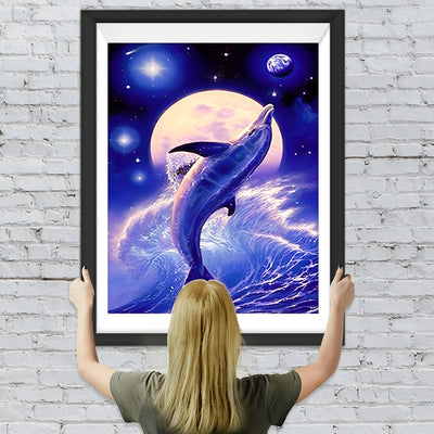 Delfin und Vollmond Diamond Painting