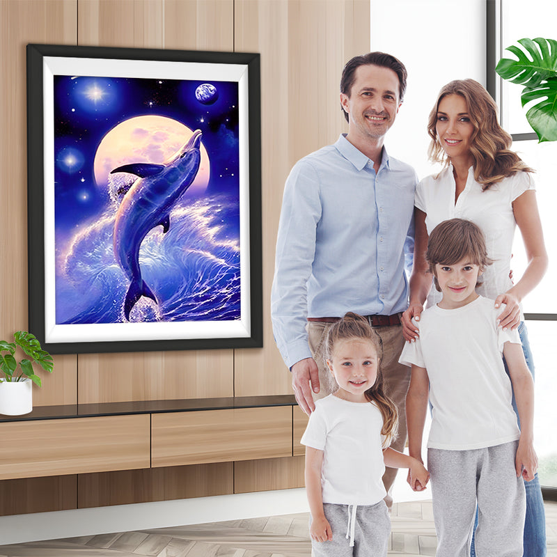 Delfin und Vollmond Diamond Painting