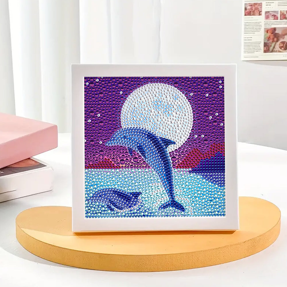 Delfin unter dem Vollmond Mini-Kristallpünktchen Diamond Painting