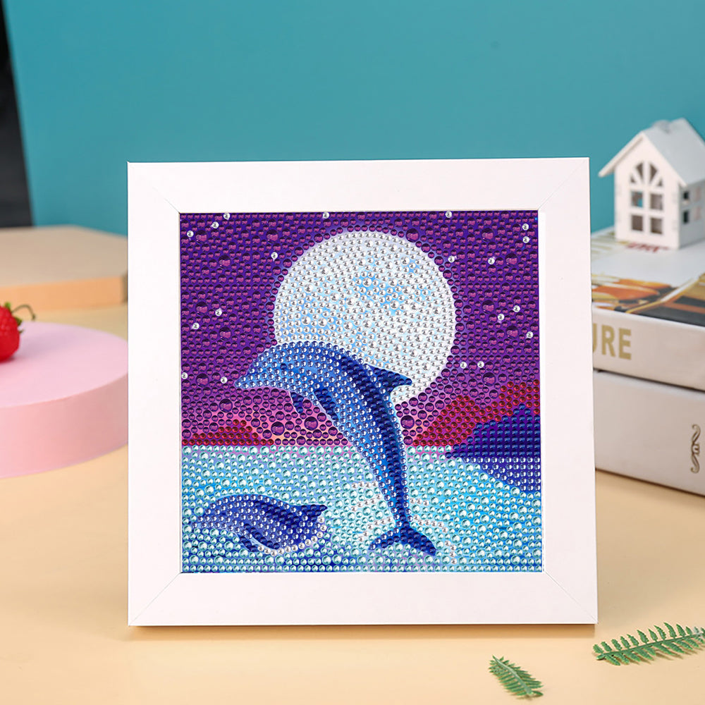 Delfin unter dem Vollmond Mini-Kristallpünktchen Diamond Painting