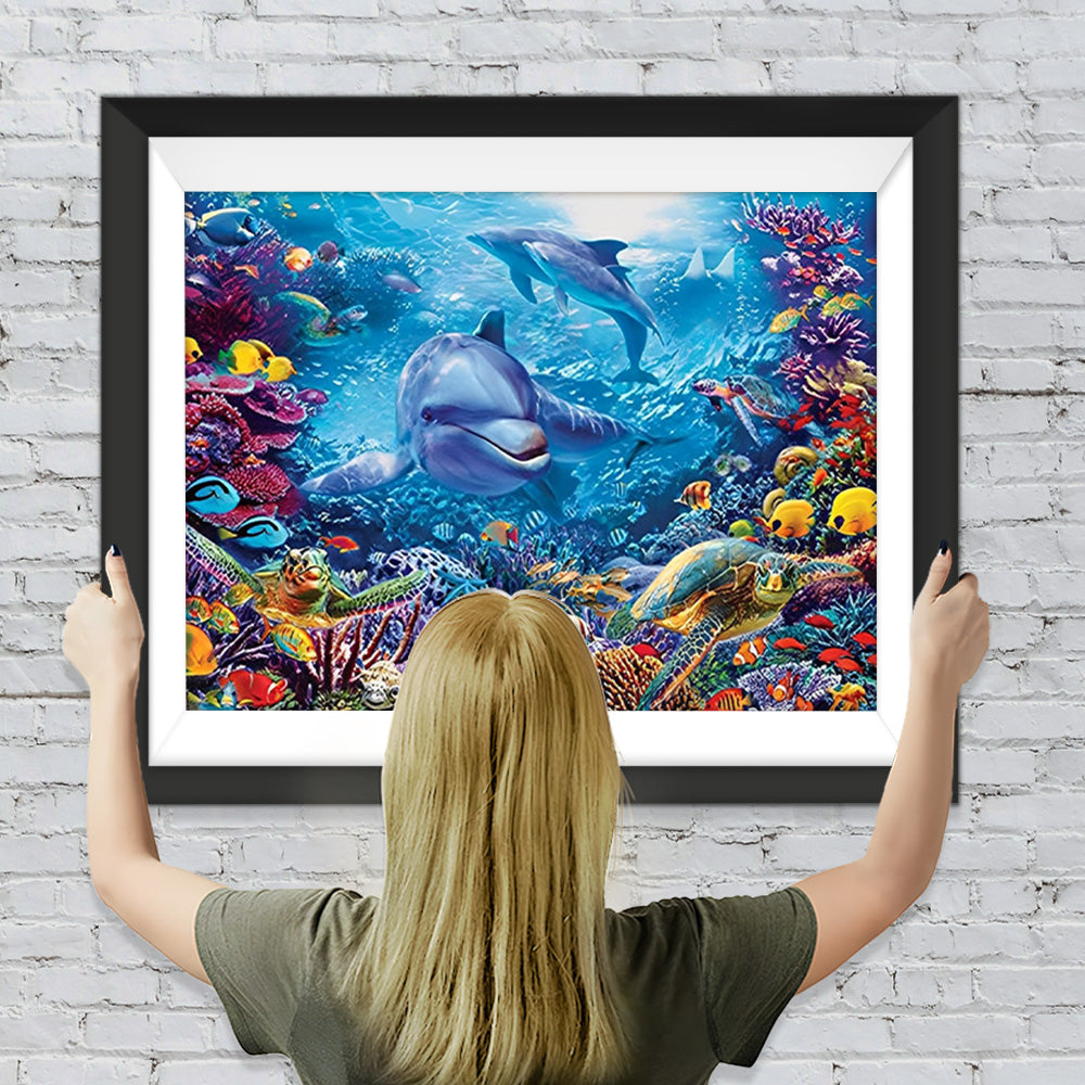 Delfine, Schildkröte und Korallen Diamond Painting