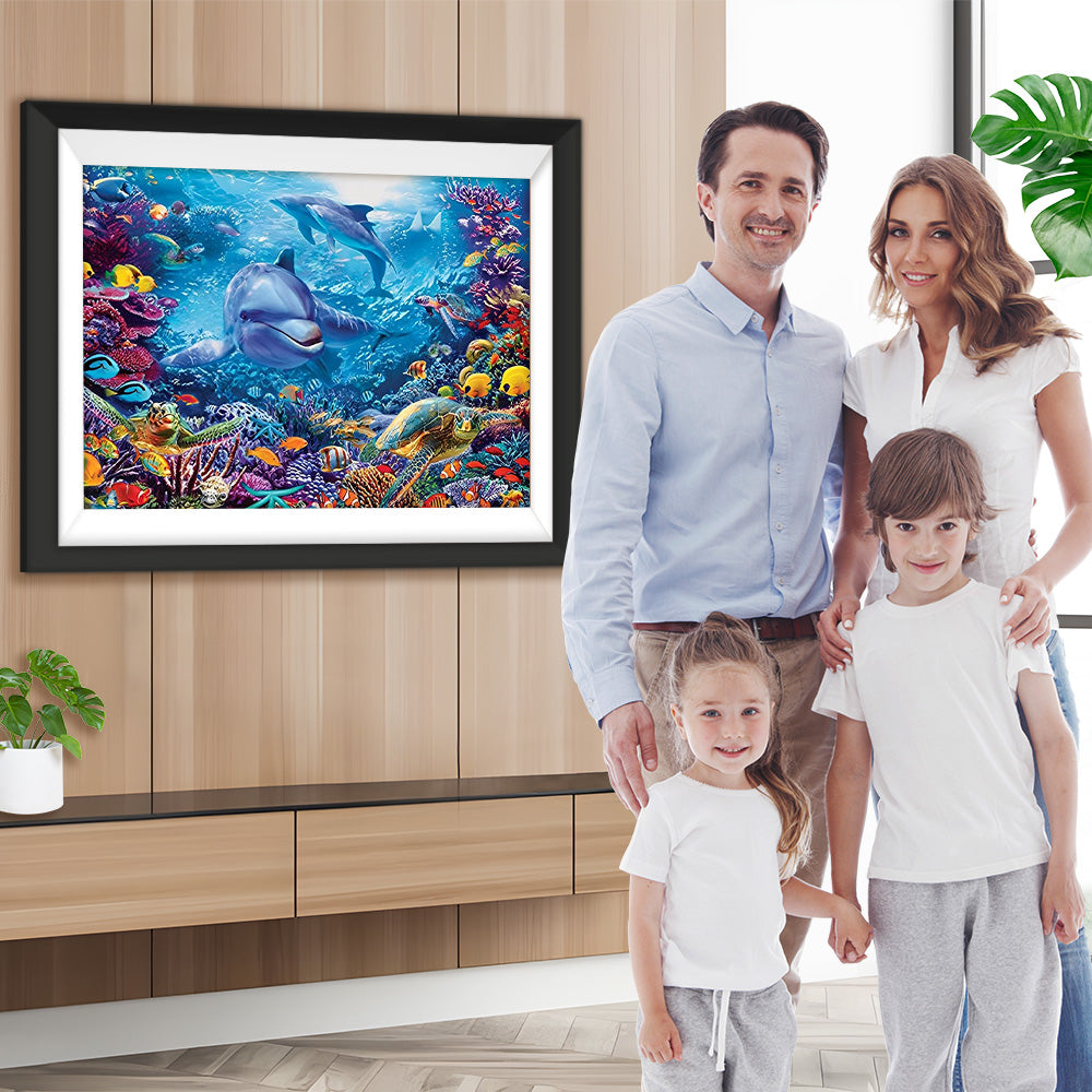 Delfine, Schildkröte und Korallen Diamond Painting