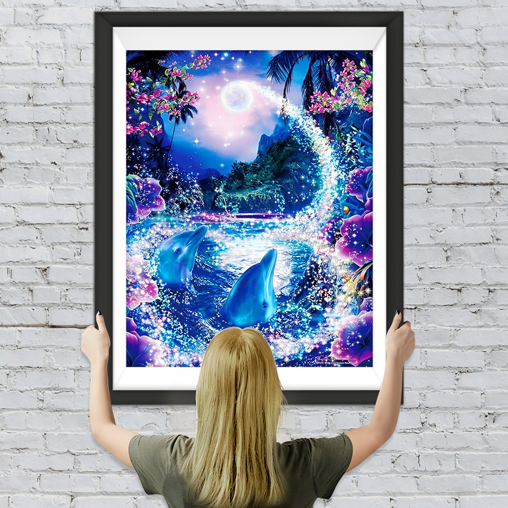 Delfinpaar bei Mondschein Diamond Painting