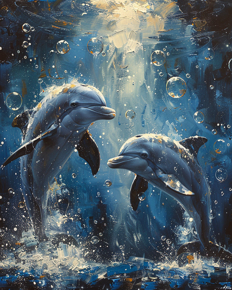 Delfinpärchen unter dem blauen Meer Diamond Painting