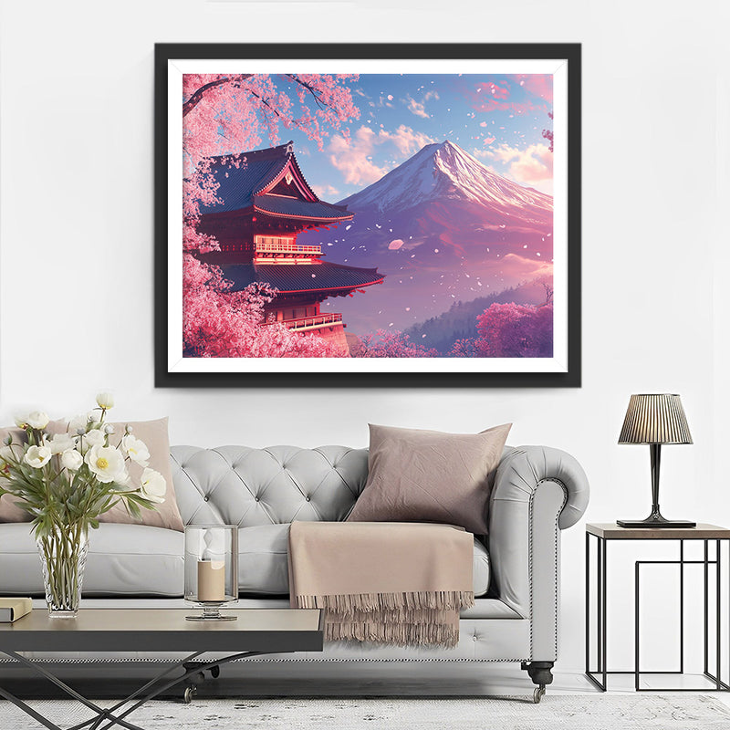Der Berg Fuji unter den Kirschblütenbäumen Diamond Painting