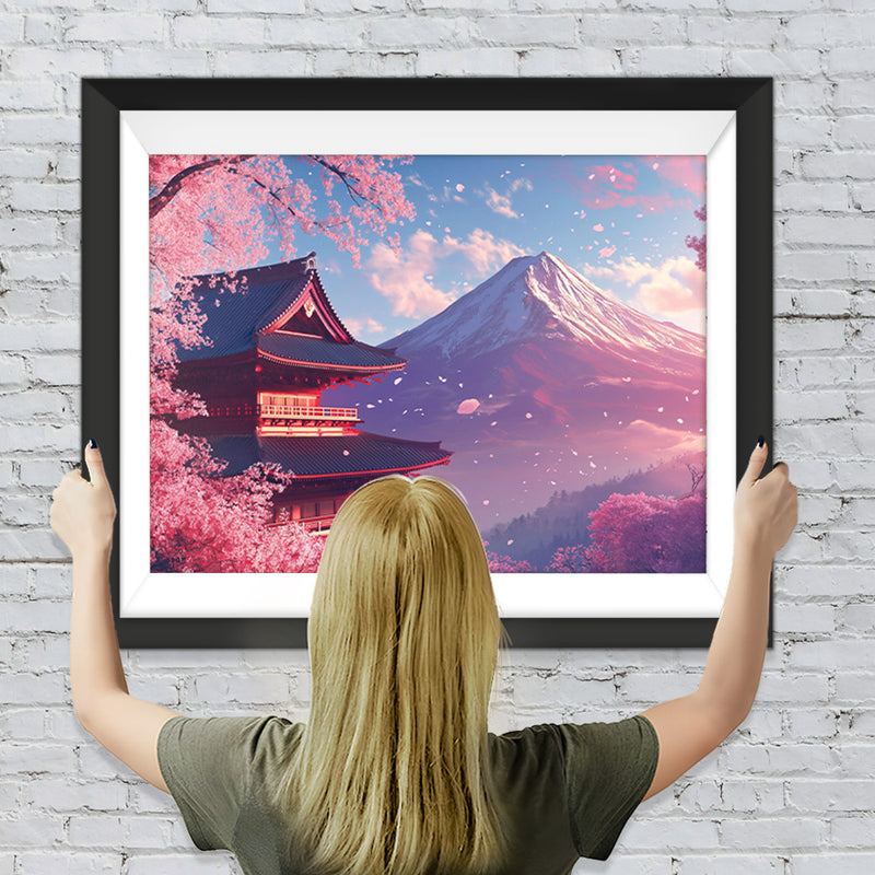 Der Berg Fuji unter den Kirschblütenbäumen Diamond Painting
