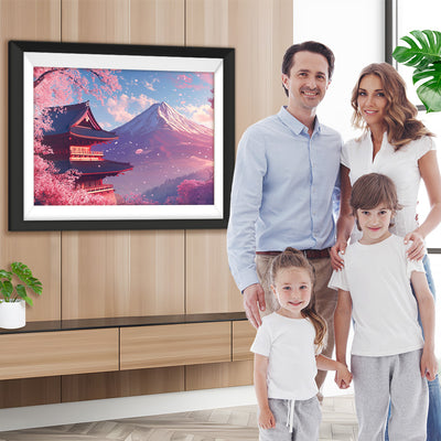 Der Berg Fuji unter den Kirschblütenbäumen Diamond Painting