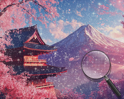 Der Berg Fuji unter den Kirschblütenbäumen Diamond Painting