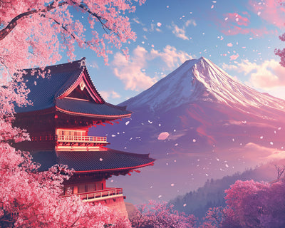 Der Berg Fuji unter den Kirschblütenbäumen Diamond Painting