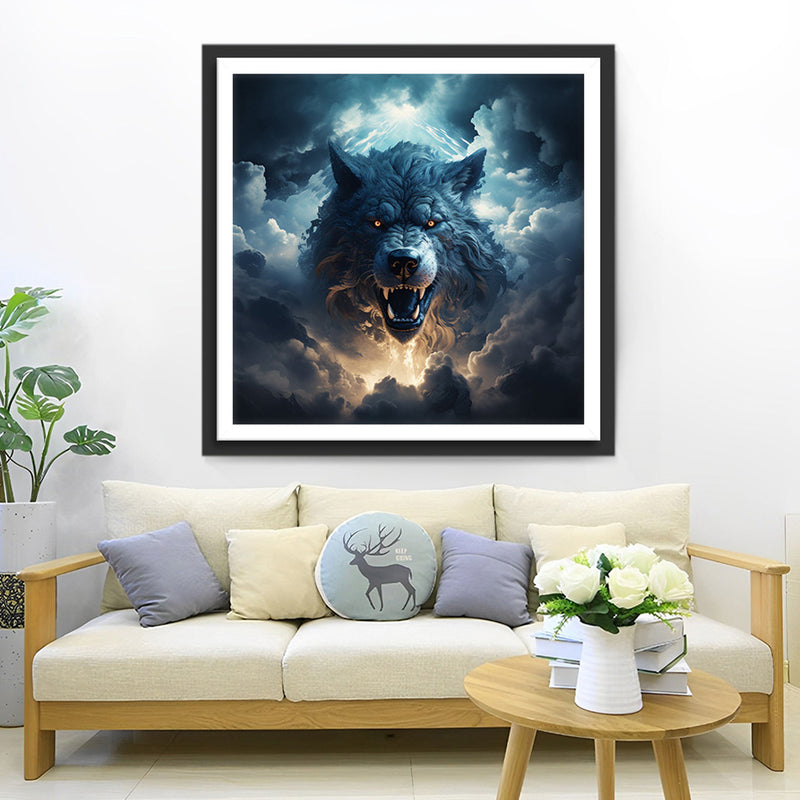 Der brüllende Wolf in den Wolken Diamond Painting