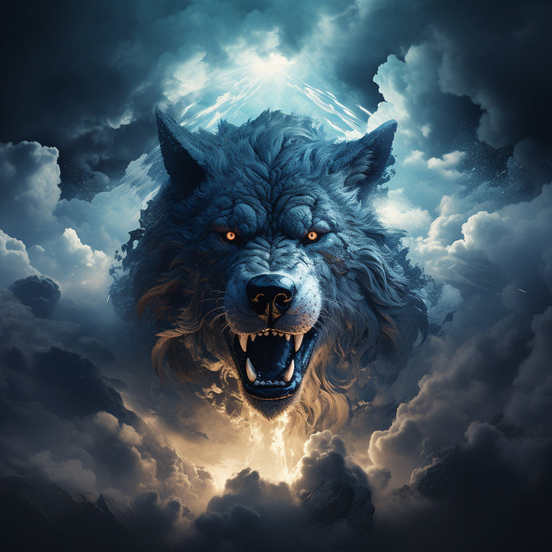 Der brüllende Wolf in den Wolken Diamond Painting