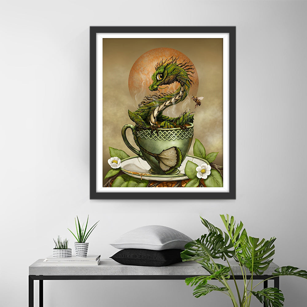 Der kleine grüne Drache in der Teetasse Diamond Painting