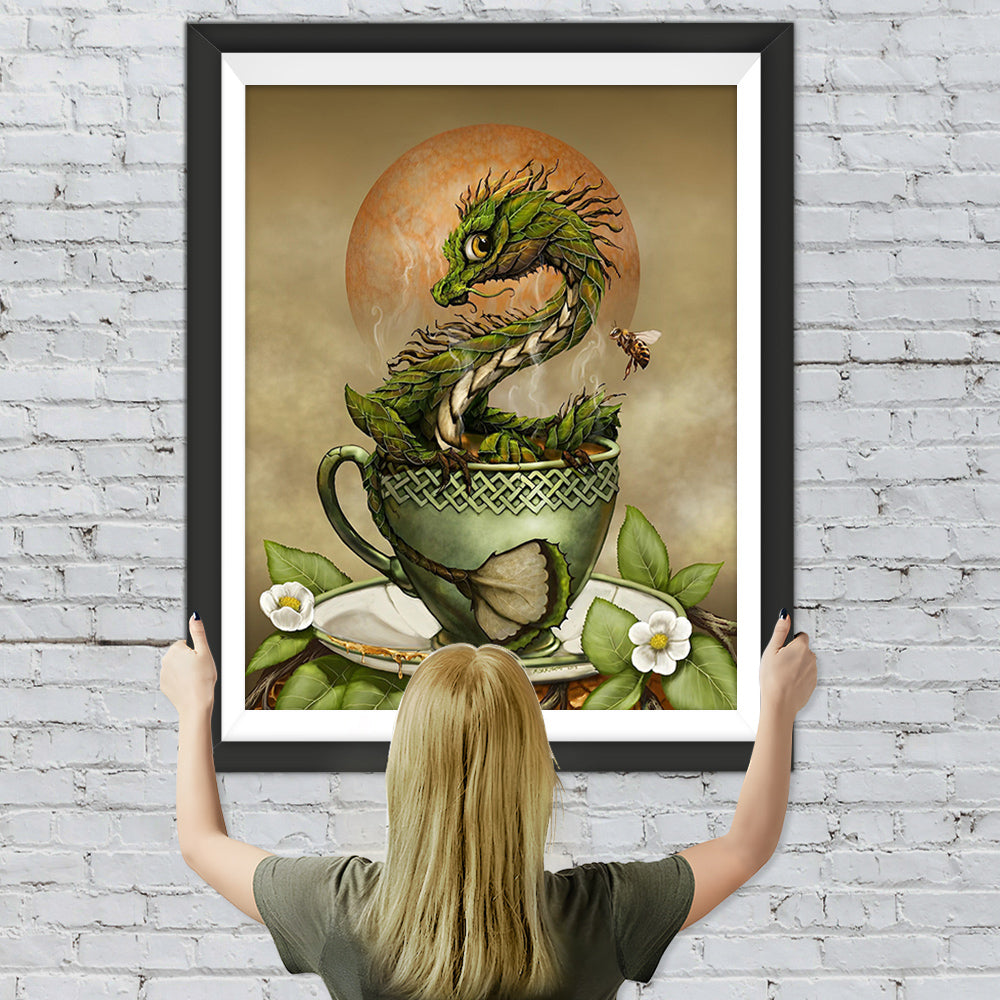 Der kleine grüne Drache in der Teetasse Diamond Painting