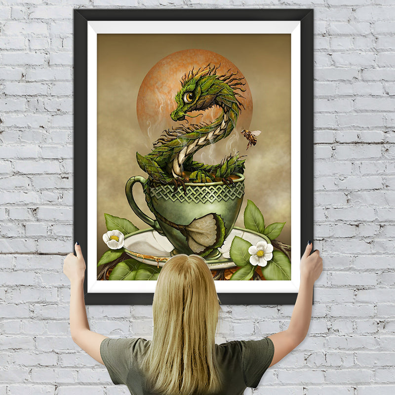 Der kleine grüne Drache in der Teetasse Diamond Painting