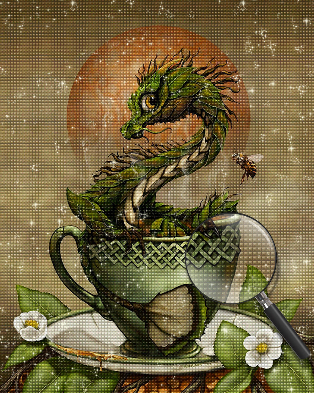 Der kleine grüne Drache in der Teetasse Diamond Painting