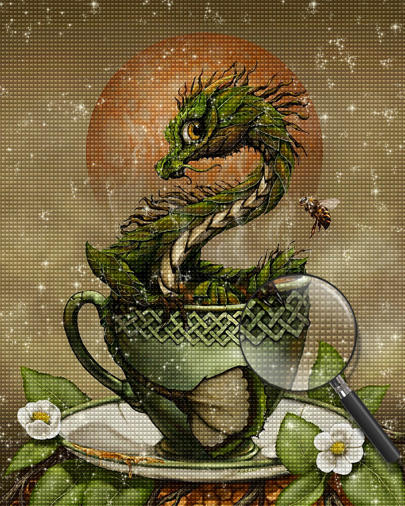 Der kleine grüne Drache in der Teetasse Diamond Painting