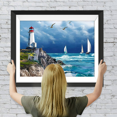 Der Leuchtturm und die weißen Schiffe Diamond Painting
