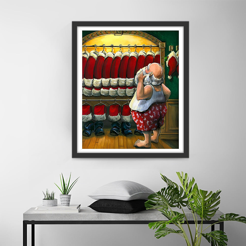 Der Weihnachtsmann wählt seinen Anzug aus Diamond Painting