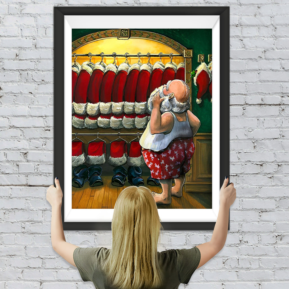 Der Weihnachtsmann wählt seinen Anzug aus Diamond Painting