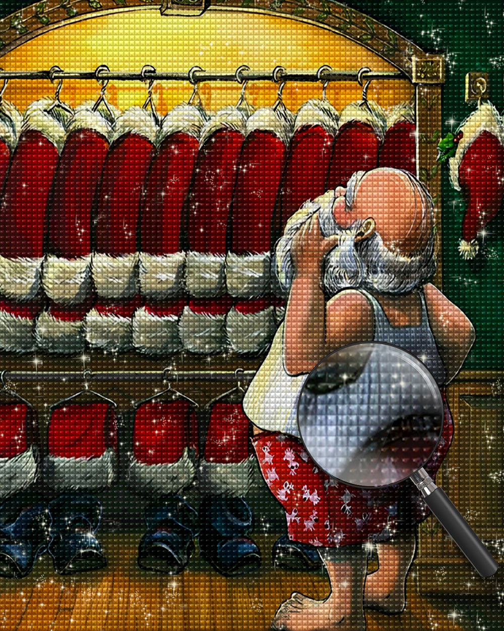 Der Weihnachtsmann wählt seinen Anzug aus Diamond Painting