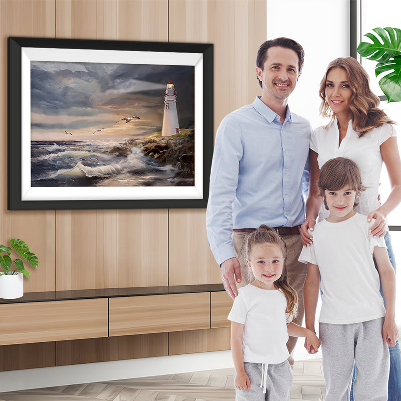 Der weiße Leuchtturm und die Möwen Diamond Painting