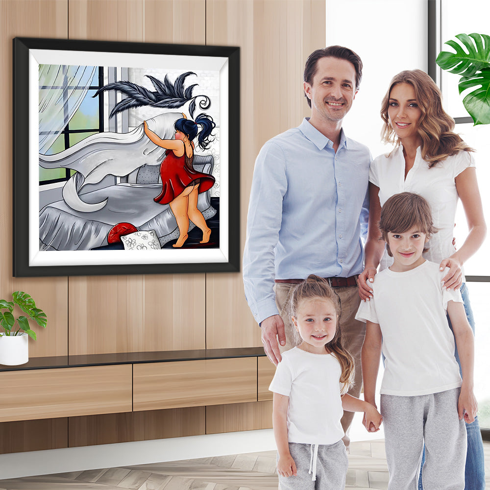 Dicke Dame im Zimmer Diamond Painting