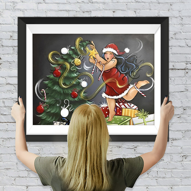 Dicke Dame und Weihnachtsbaum Diamond Painting