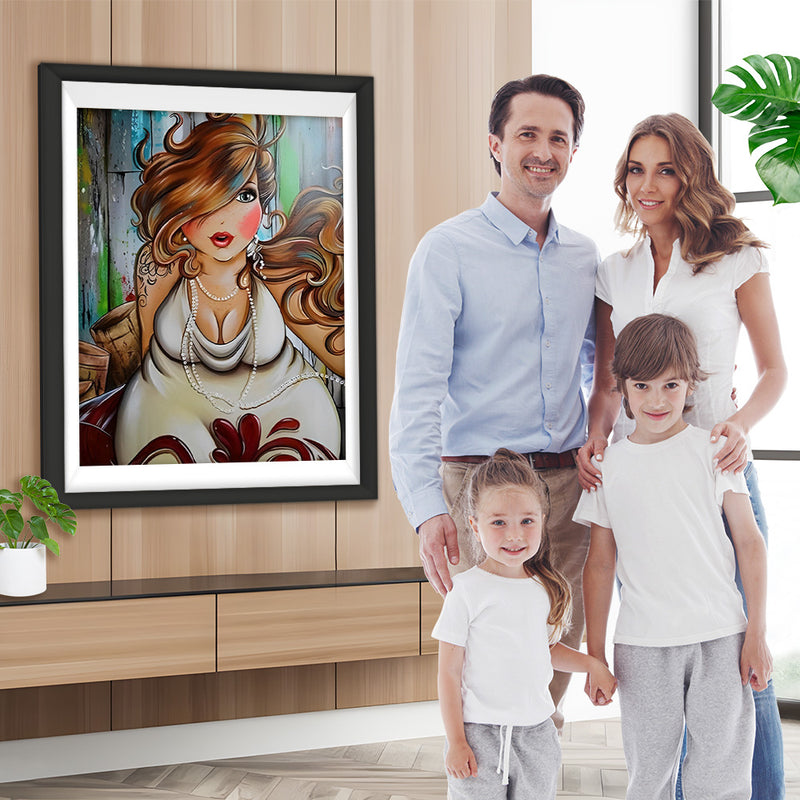 Dicke Frau im weißen Kleid Diamond Painting