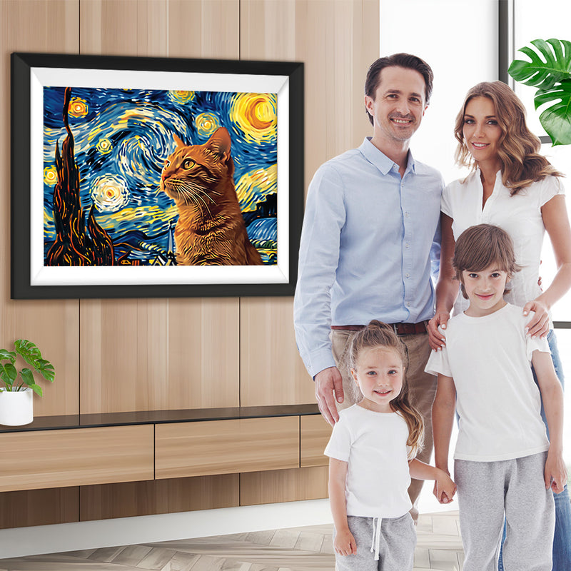 Die orangefarbene Katze und der Sternenhimmel Diamond Painting