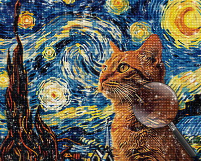 Die orangefarbene Katze und der Sternenhimmel Diamond Painting