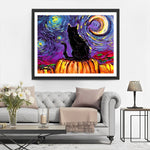 Die schwarze Katze und der Sternenhimmel Diamond Painting