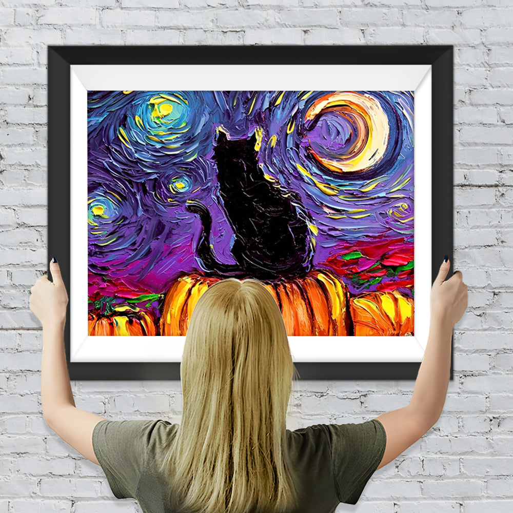 Die schwarze Katze und der Sternenhimmel Diamond Painting