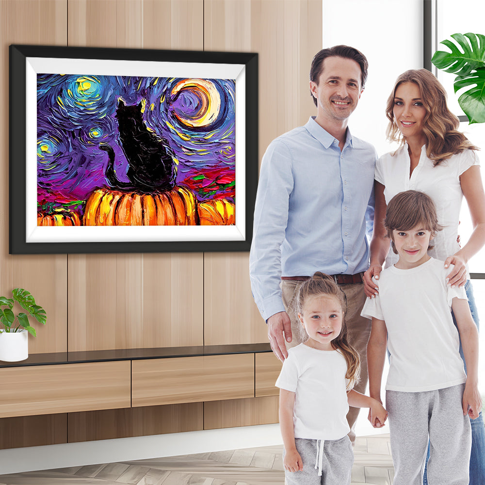 Die schwarze Katze und der Sternenhimmel Diamond Painting