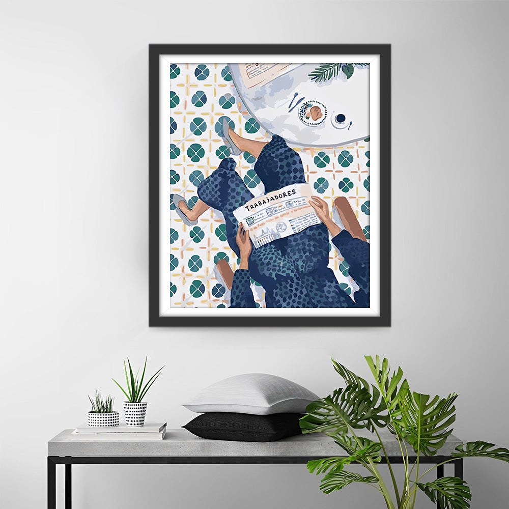 Die Zeitung lesende Frau Diamond Painting