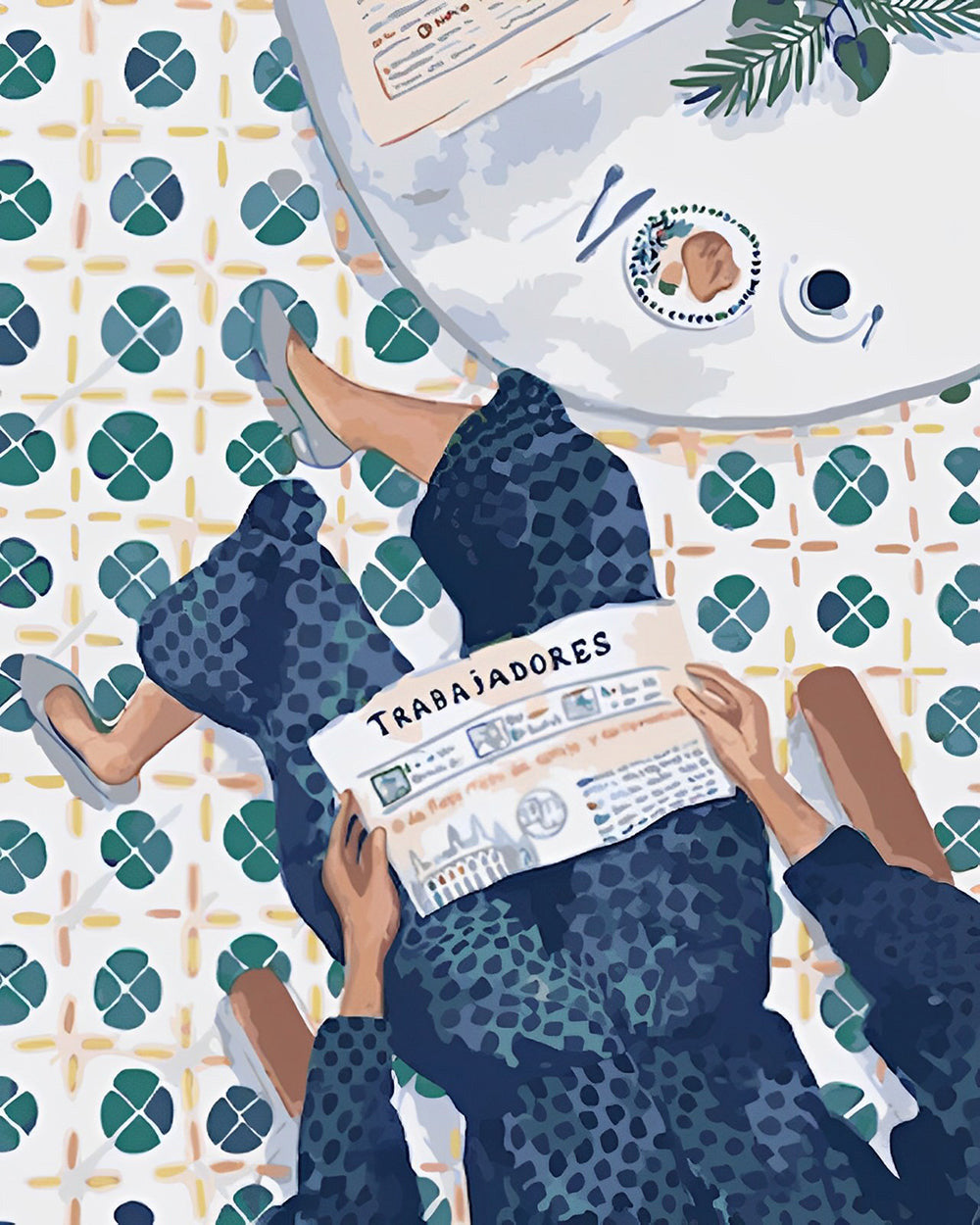 Die Zeitung lesende Frau Diamond Painting