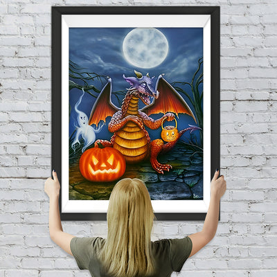 Dinosaurier und Kürbislaternen an Halloween Diamond Painting