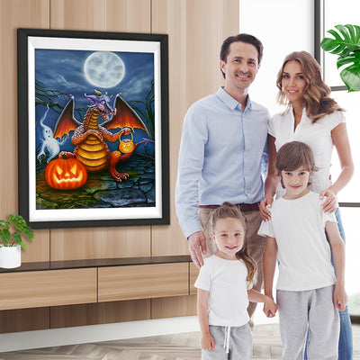 Dinosaurier und Kürbislaternen an Halloween Diamond Painting