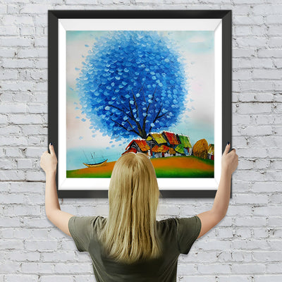 Dorf unter dem großen blauen Baum Diamond Painting