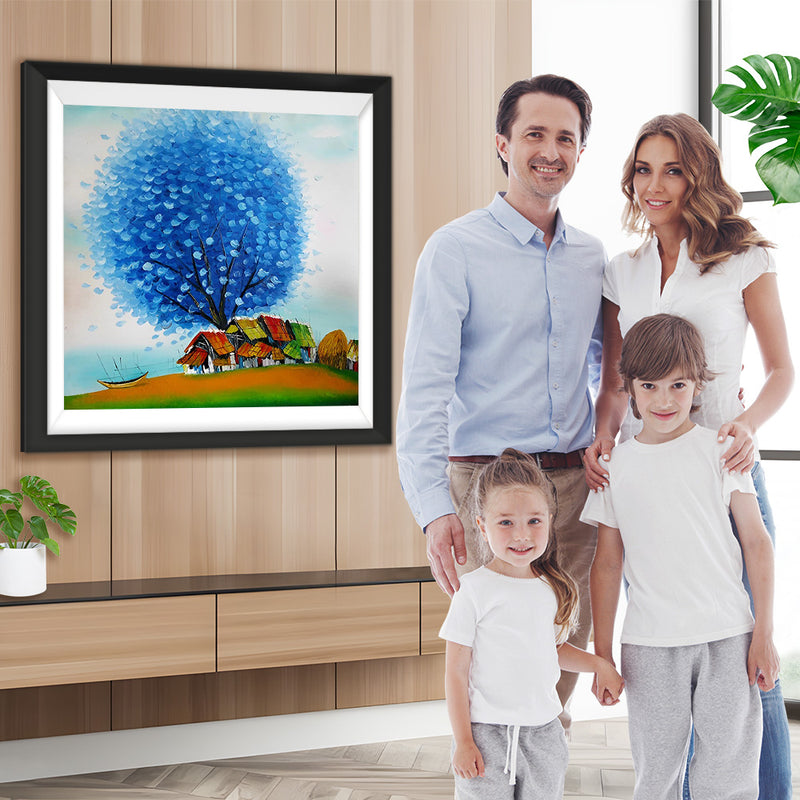 Dorf unter dem großen blauen Baum Diamond Painting