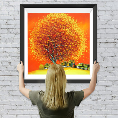 Dorf unter dem orangefarbenen Baum Diamond Painting