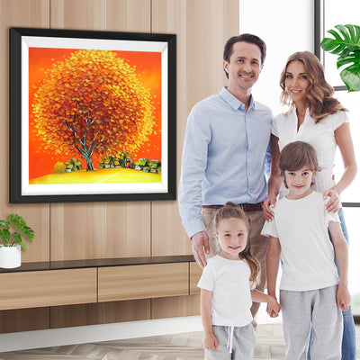 Dorf unter dem orangefarbenen Baum Diamond Painting