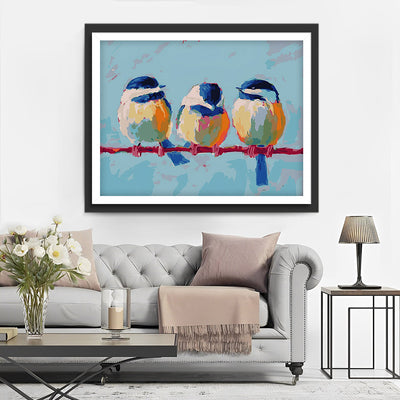 Drei blaue und weiße Vögel Diamond Painting