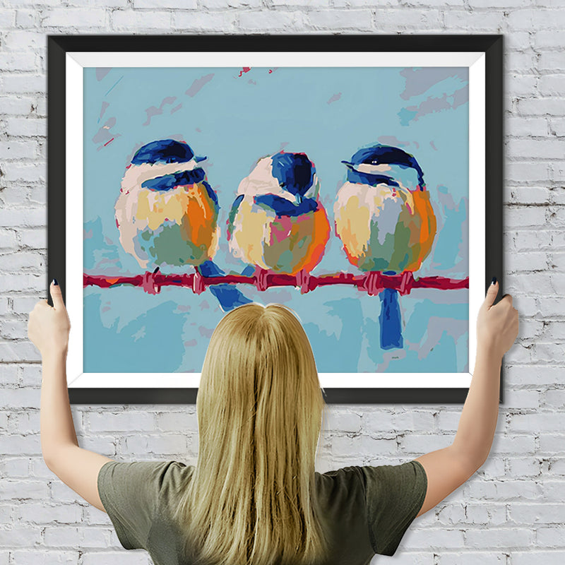 Drei blaue und weiße Vögel Diamond Painting