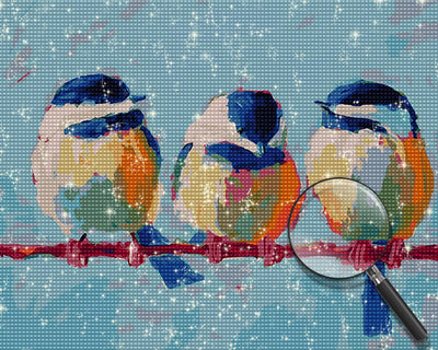 Drei blaue und weiße Vögel Diamond Painting