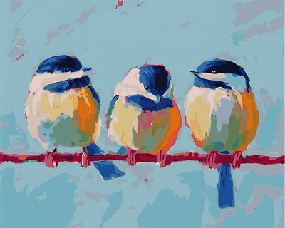 Drei blaue und weiße Vögel Diamond Painting