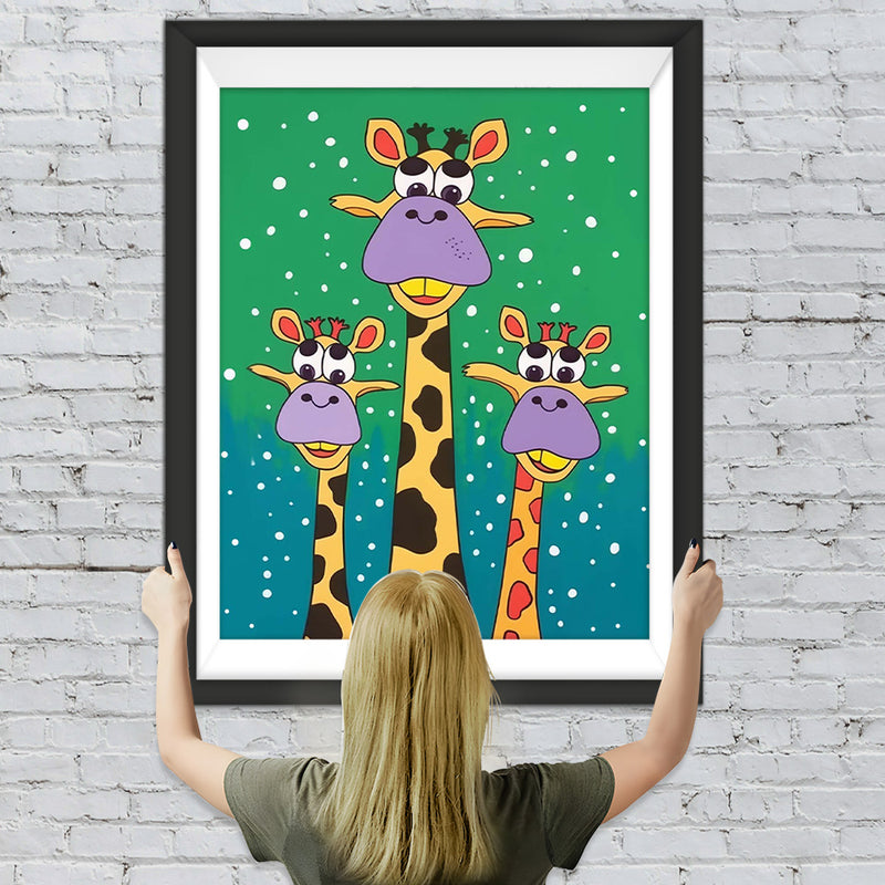 Drei Cartoon-Giraffen im Schnee Diamond Painting