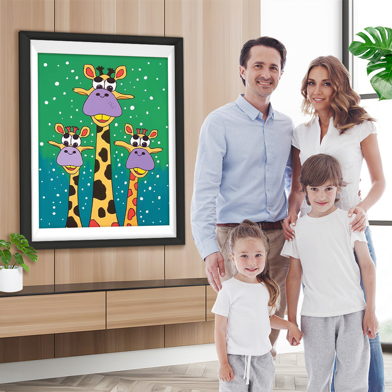 Drei Cartoon-Giraffen im Schnee Diamond Painting